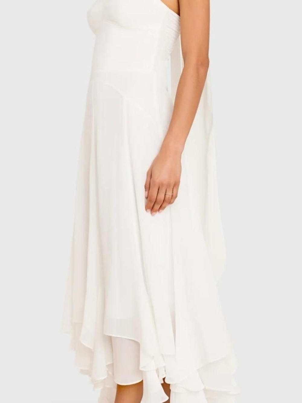 Amanda Uprichard Strapless White Layered Midi Dress